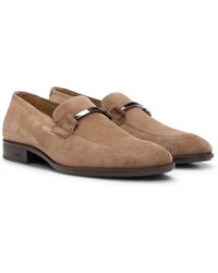 BOSS - Suede Loafers With Branded Hardware Trim - Lyst