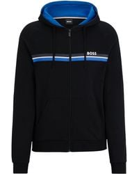 BOSS - Sweat à capuche zippé en molleton de coton avec rayures et logo - Lyst