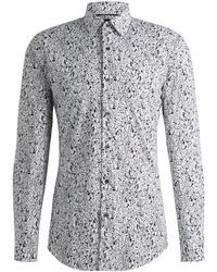 BOSS - Slim-fit Overhemd In Een Popeline Van Stretchkatoen Met Print - Lyst