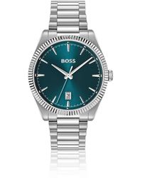BOSS - Cheswick-Horloge Met Blauwe Wijzerplaat En Gegroefde Lunette - Lyst