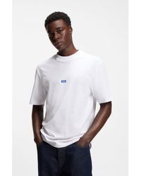 HUGO - Ribbed-Neck Cotton T-Shirt With Logo Badge - Lyst