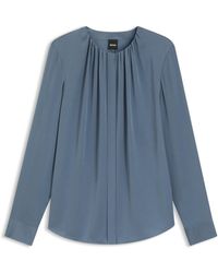 BOSS - Kragenlose Regular-Fit Bluse Aus Stretch-Seide - Lyst