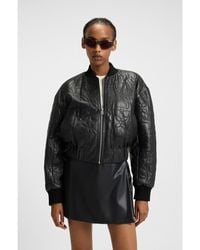 HUGO - Relaxed-Fit Padded Leather Jacket With Patterned Quilting - Lyst