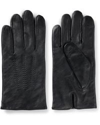 BOSS - Wool-Blend Lined Leather Gloves With Logo - Lyst
