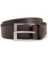 HUGO - Grained-Leather Belt With Logo-Engraved Buckle - Lyst