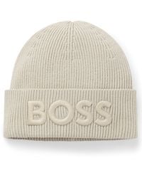 BOSS - Beanie Van Een Wolmix Met Logostiksel - Lyst