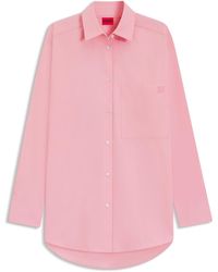 HUGO - Oversized-Fit Blouse Van Katoenen Canvas Met Logostiksel - Lyst