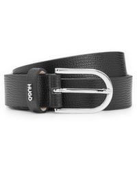 HUGO - Grained Italian-Leather Belt With Logo Keeper - Lyst