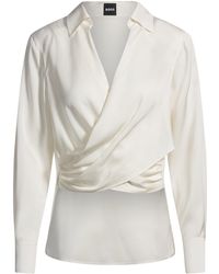 BOSS - Bluse Aus Stretch-Seide Mit Gewickelter Vorderseite - Lyst