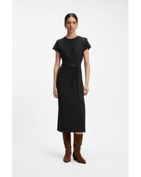 BOSS - Midi Jersey Dress With Knot Detail - Lyst