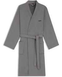 BOSS - Cotton Dressing Gown With Signature-Stripe Belt - Lyst