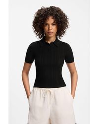 HUGO - Slim-Fit Ribbed Sweater With Polo Collar - Lyst