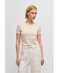 BOSS - Slub-Cotton T-Shirt With Horizontal Stripe - Lyst