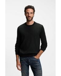 BOSS - Wool-Blend Sweater With A Textured Front - Lyst