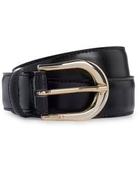 BOSS - Italian-leather Belt With Logo-engraved Buckle - Lyst