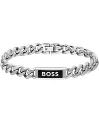 BOSS - Tone Chain Cuff With Logo Plate - Lyst