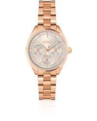 BOSS - Goldfarbene Uhr Mit Geriffelter Lünette - Lyst