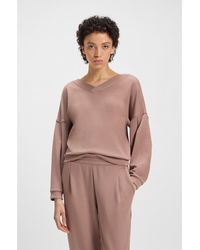 BOSS - V-Neck Sweatshirt With Balloon Sleeves - Lyst