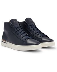 BOSS - Leather High-top Trainers With Signature-stripe Sole - Lyst