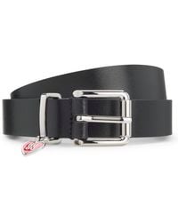 HUGO - Italian-Leather Belt With Stacked-Logo Keeper Charm - Lyst