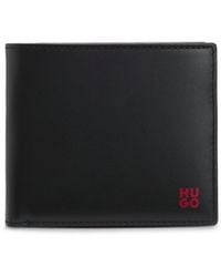 HUGO - Leather Billfold Wallet With Stacked Logo - Lyst