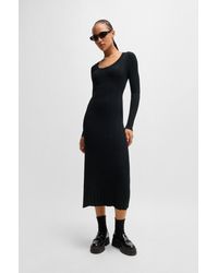HUGO - Slim-fit Midi-length Dress With Irregular Ribbed Structure - Lyst