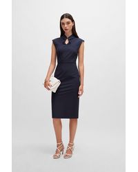 BOSS - Sleeveless Dress In Stretch Fabric With Collar Detail - Lyst