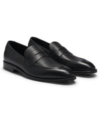サンダル BOSS Apron-toe Slip-on Leather Loafers Black BOSS - Leather loafers with apron toe - Black