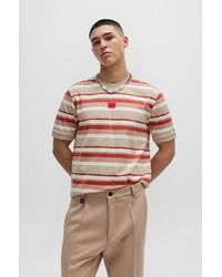 HUGO - Striped T-shirt In Cotton Jersey With Logo Label - Lyst