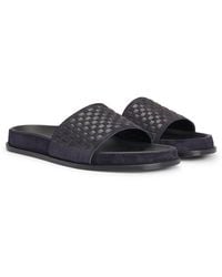 BOSS - Mixed-leather Slides With Woven Upper Strap - Lyst