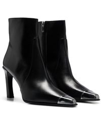 HUGO - Nappa-leather Ankle Boots With Metallic Toe - Lyst