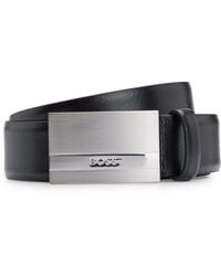 BOSS - Italian-leather Belt With Logo-plaque Buckle - Lyst