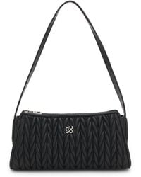 HUGO - Textured Hobo Bag With Stacked-Logo Trim - Lyst