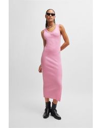 HUGO - Long-length Dress In Stretch Jersey With Stacked Logo - Lyst