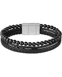 BOSS - Cuff With Tiger Beads And Braided Leather - Lyst