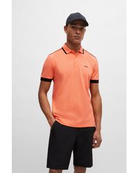 BOSS - Cotton-piqu Polo Shirt With Contrast Stripes And Logo - Lyst