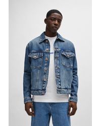 HUGO - Regular-fit Jacket In Mid-blue Stonewashed Denim - Lyst