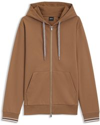 BOSS - Sweat À Capuche Zippé En Coton Mélangé Avec Cordon De Serrage À Motif - Lyst