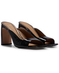 BOSS - Open-toe Mules In Crinkled Leather With Block Heel - Lyst