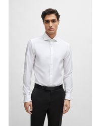 BOSS - Slim-fit Shirt In Structured Cotton With Spread Collar - Lyst