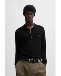 HUGO - Zip-neck Polo Sweater With Stacked Logo - Lyst