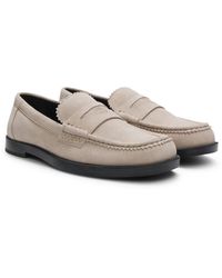 HUGO - Suede Loafers With Branded Penny Trim - Lyst