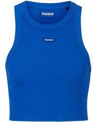 HUGO - Crop-Tanktop aus Stretch-Baumwolle mit blauem Logo-Label - Lyst