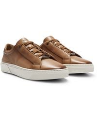 BOSS - Gary Leather Low-top Trainers With Branded Lace Loop - Lyst