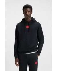 HUGO - Cotton-Terry Hoodie With Logo Label - Lyst