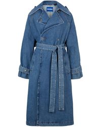 HUGO - Trench Coat In Blue Denim With Branded Trims - Lyst