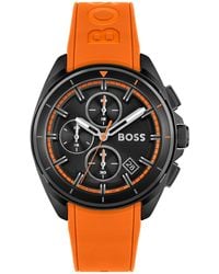 BOSS by HUGO BOSS Zwartgecoate Chronograaf Met Oranje Siliconen Polsband