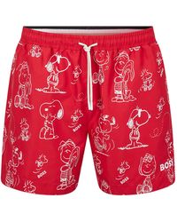 BOSS by HUGO BOSS X Peanuts Logo Swim Shorts With All-over Exclusive Artwork - Red
