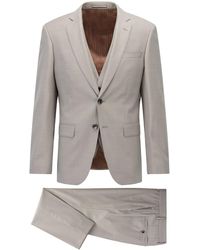 BOSS by HUGO BOSS Three-piece Slim-fit Suit In Virgin Wool - Natural