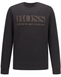 BOSS by HUGO BOSS Slim-fit Crew-neck Sweatshirt With Pixellated Logo - Black